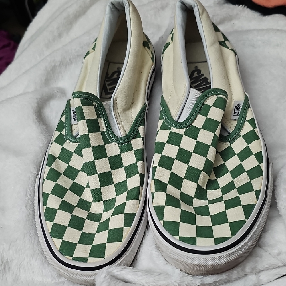 Vans womens Green Checkered Slip-On Shoes